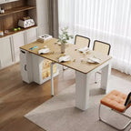 Table à manger extensible Whisen, table îlot mobile roulante avec 3 rallonges amovibles, meuble de rangement