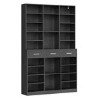 Bibliothèque 9 niveaux noir/blanc avec 3 tiroirs, étagères réglables