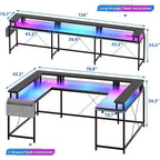 COZONY Bureau de jeu en forme de U/L 78", bureau d'ordinateur réversible avec prises de courant, lumières LED, support de moniteur et étagère de rangement, bureau d'angle pour le bureau à domicile