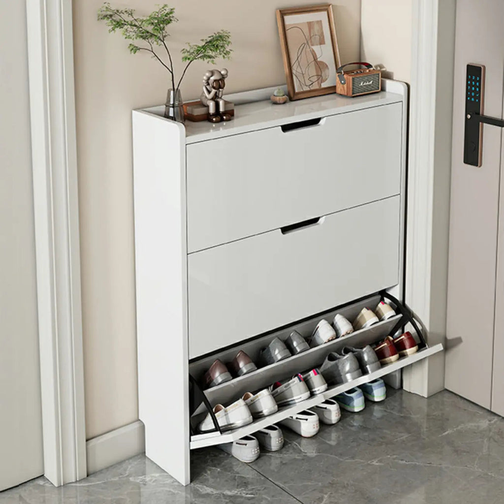 Meuble à chaussures 3 niveaux en bois blanc avec portes abattantes