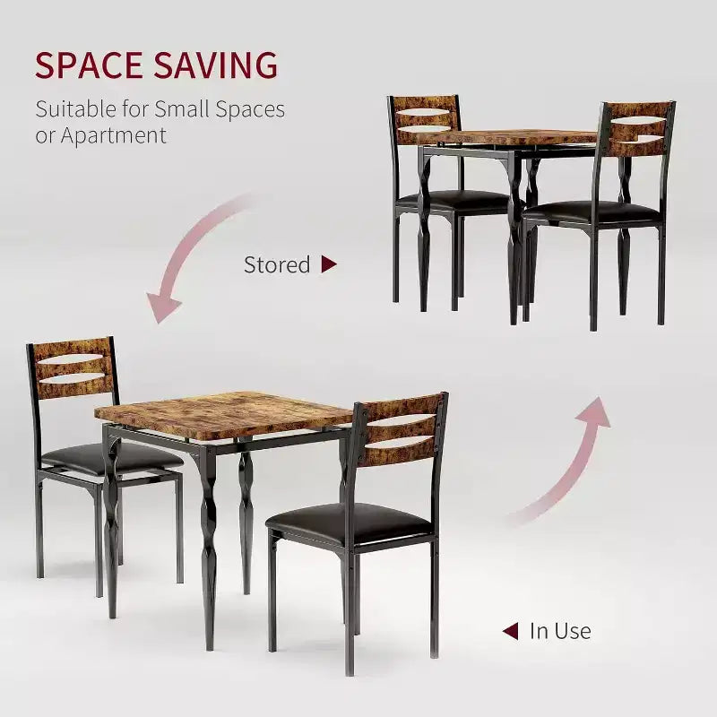 Ensemble de salle à manger 3 pièces pour petits espaces, table et 2 chaises à pieds en spirale, ensemble de table de cuisine compact pour appartements