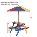 Table de pique-nique pliante Costway pour enfants 4 places avec parasol pour jardin