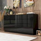 Commode haute brillance 63 po avec 8 tiroirs lumineux et plateau spacieux