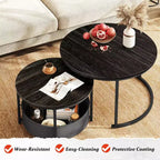 GALAXHERO Lot de 2 tables basses rondes gigognes - Tables d'appoint de 80 cm avec rangement et cadre métallique pour salon/appartement