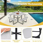 Costway Table de pique-nique ronde d'extérieur 8 places avec 4 bancs et trou pour parasol Noir/Gris/Vert/Blanc