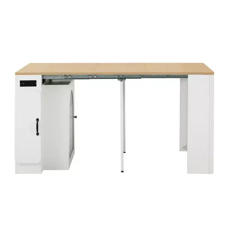 Table à manger extensible Whisen, table îlot mobile roulante avec 3 rallonges amovibles, meuble de rangement