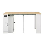 Table à manger extensible Whisen, table îlot mobile roulante avec 3 rallonges amovibles, meuble de rangement