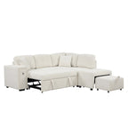 Canapé d'angle 4 places avec lit gigogne, pouf, ports USB et tablette rabattable