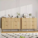 Commode cannelée à 7 tiroirs, Armoire de rangement moderne en bois, Meuble de chambre à coucher pour salon ou couloir