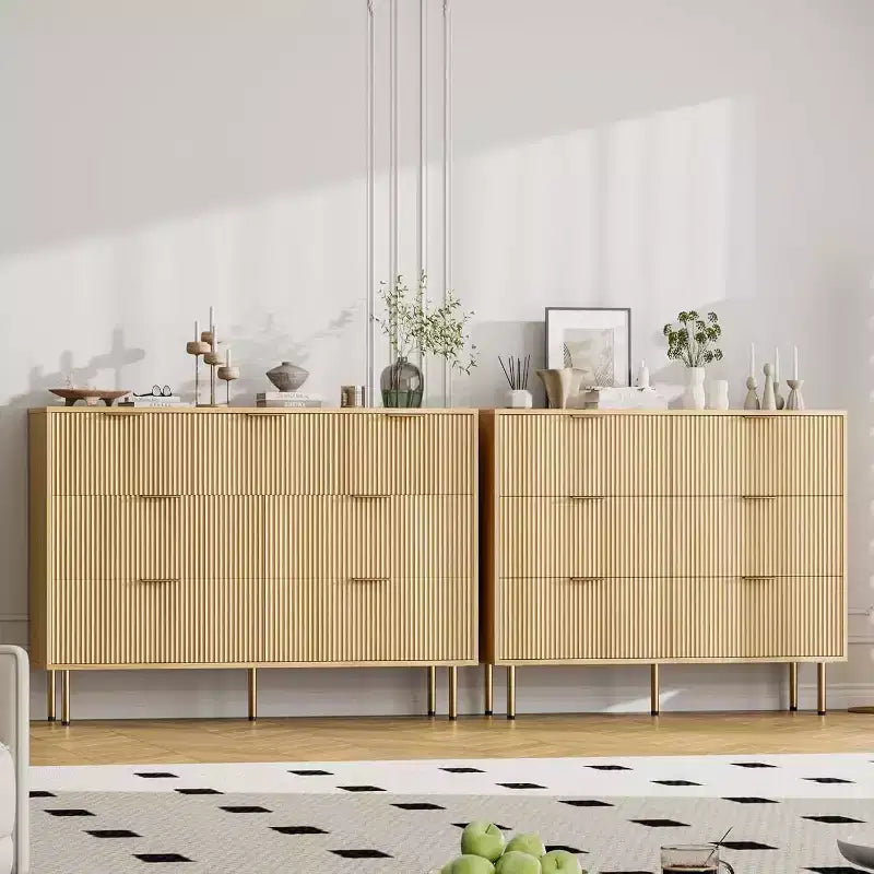 Commode cannelée à 7 tiroirs, Armoire de rangement moderne en bois, Meuble de chambre à coucher pour salon ou couloir