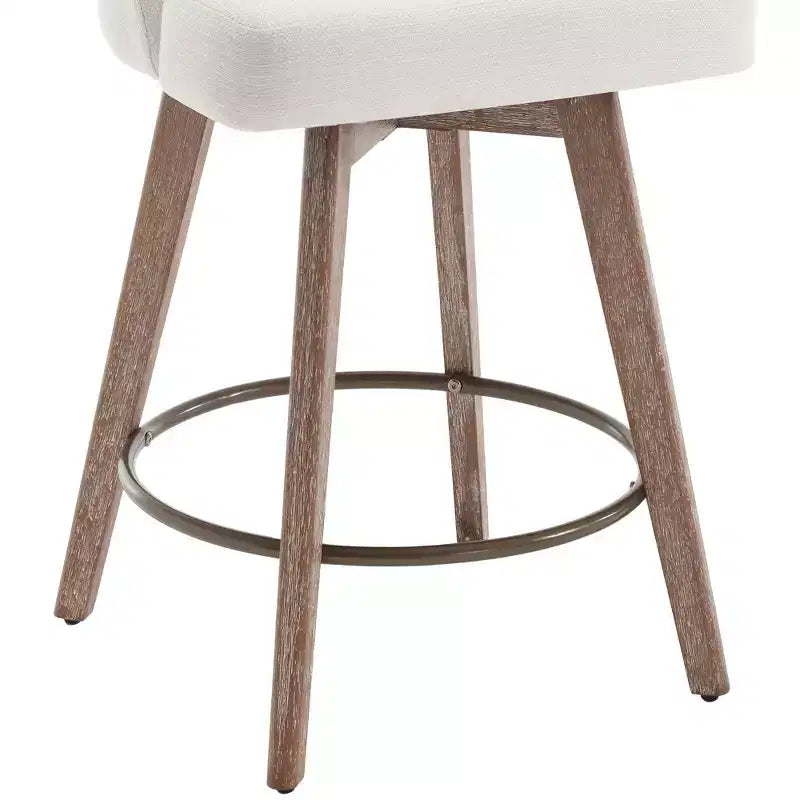 Lot de 4 tabourets de bar pivotants à hauteur de comptoir Bekrvio 26 po avec dossiers et pieds en bois, tabourets de bar rembourrés en tissu lin/similicuir pour îlot de cuisine