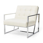 Glitzhome Fauteuil d'appoint touffeté en cuir PU crème, style milieu de siècle, 77,5 cm de hauteur, avec cadre chromé
