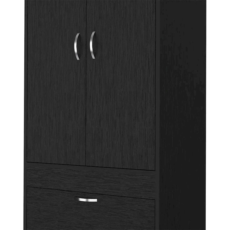 18.9 Armoire moderne à deux portes avec deux tiroirs inférieurs et tringle de suspension pour chambre à coucher