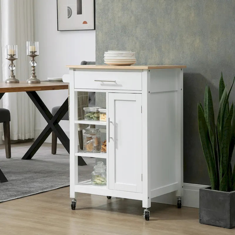 HOMCOM Desserte de cuisine compacte à roulettes, chariot de service roulant avec étagère de rangement et tiroir pour salle à manger