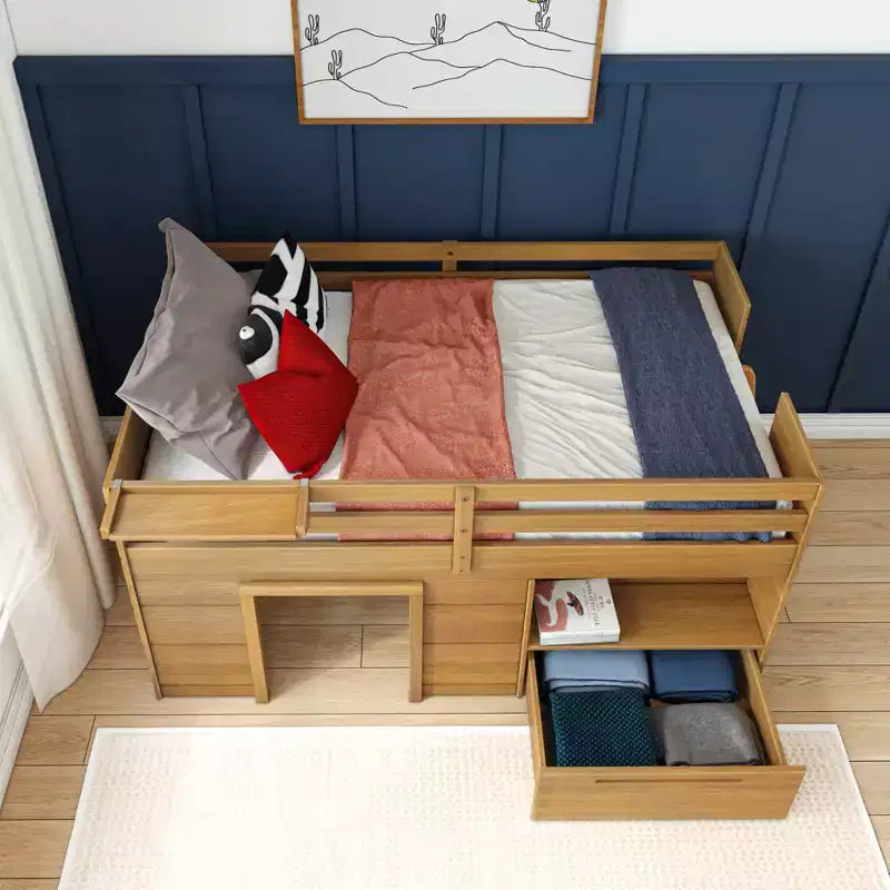 Lit mezzanine bas Max & Lily Modern Farmhouse avec tiroir de rangement, lit en bois massif pour enfants