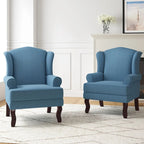 2 fauteuils d'appoint à dossier haut traditionnels, revêtus de tissu