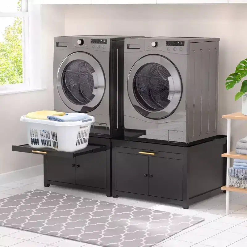 Socle pour laveuse et sécheuse en métal robuste noir/blanc – Unité simple, anti-vibration