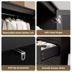 COZONY Armoire penderie avec 3 tiroirs et 2 portes, Placard de rangement moderne en bois pour chambre à coucher, Armoire sur pied blanche robuste