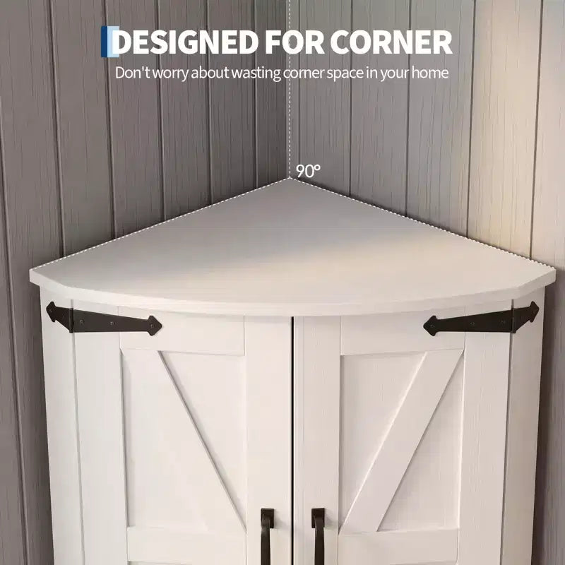 64,8" Meuble d'Angle Haut avec Portes, Armoire de Rangement d'Angle Marron Style Ferme, Meuble Garde-Manger d'Angle Autonome avec Étagères Réglables