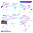 COZONY Bureau de jeu en forme de U/L 78", bureau d'ordinateur réversible avec prises de courant, lumières LED, support de moniteur et étagère de rangement, bureau d'angle pour le bureau à domicile