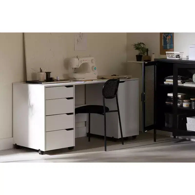 Table d'artisanat de couture Crea sur roues blanche - South Shore