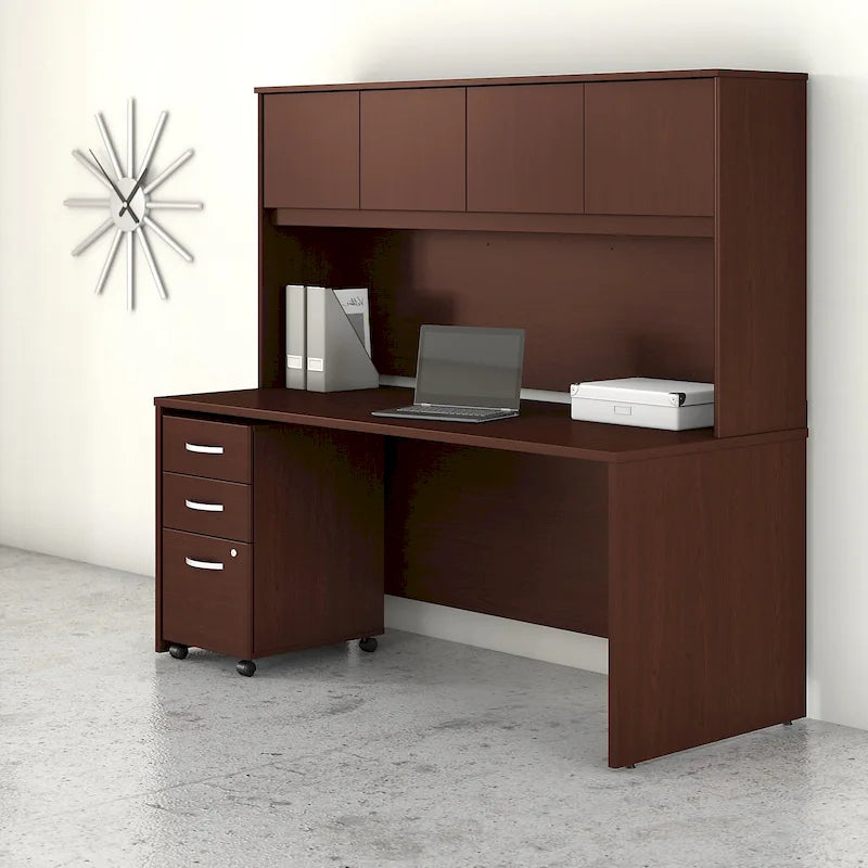 Bureau de 72 po avec huche et caisson mobile à 3 tiroirs