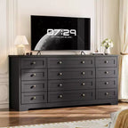 Commode 12 tiroirs en bois pour chambre à coucher, meuble TV large et moderne pour téléviseur 65 pouces, commode en bois, rangement de vêtements style ferme pour salon