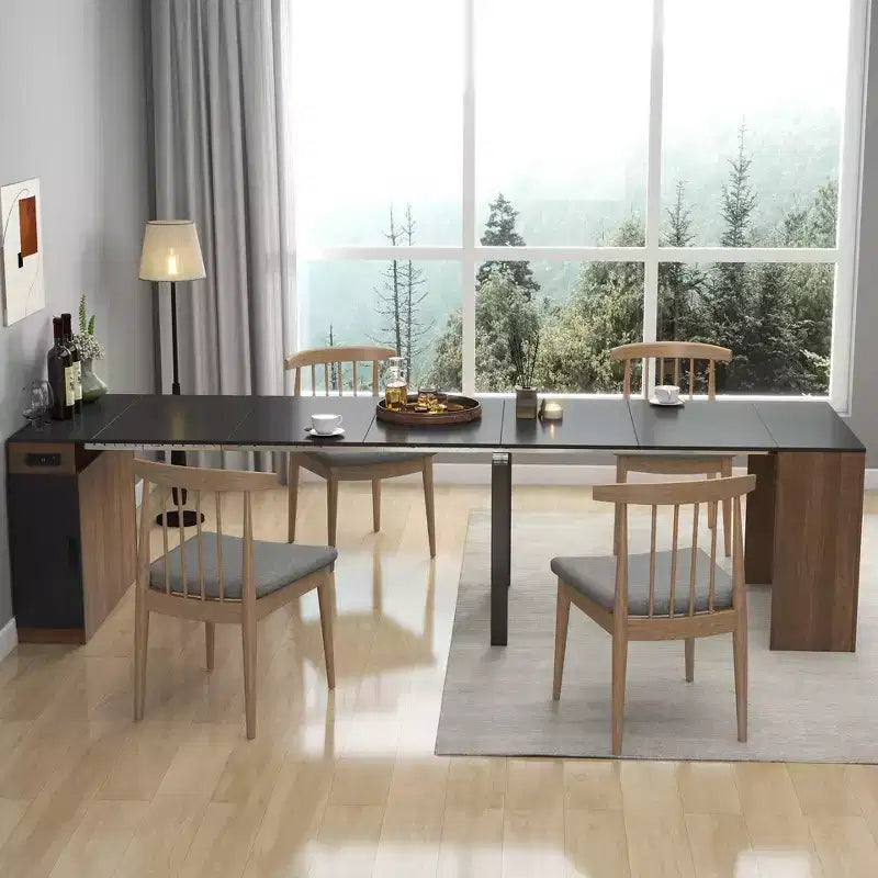 CLIHOME Table à manger extensible moderne multifonctionnelle avec prise, Table extensible peu encombrante avec rangement