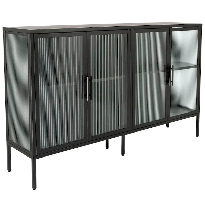 Meuble en métal et verre trempé avec étagère réglable
