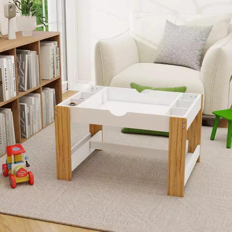 Table d'activités 2-en-1 pour enfants avec 7 compartiments de rangement - Table de blocs de construction LEGO compatible et tableau blanc, blanc et vert