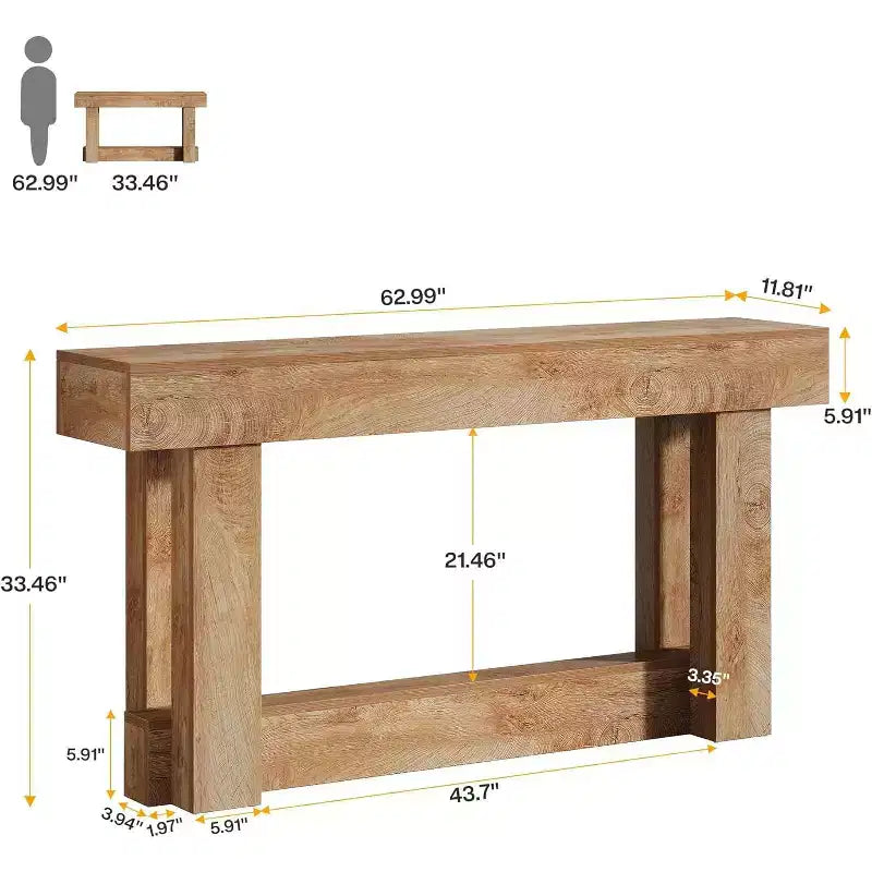 Console en bois de 62,99 po, table d'entrée de ferme étroite et longue à 2 niveaux