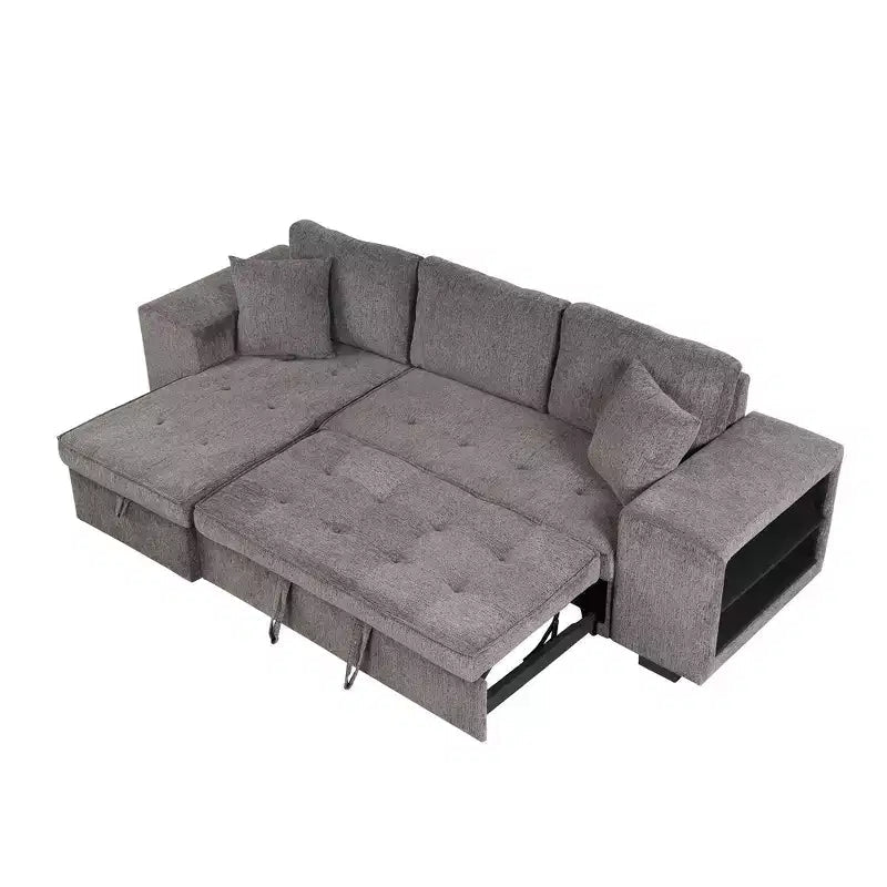 Sectionnel réversible en L de 104,5 po avec chaise longue de rangement et 2 poufs – Canapé-lit convertible 3 places pour salon