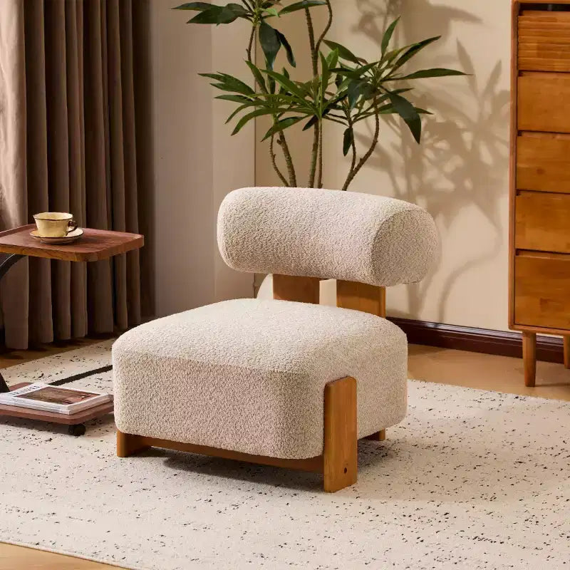 Fauteuil d'appoint moderne en bouclette avec dossier roulé, cadre en bois massif, siège d'appoint rembourré pour salon, chambre ou bureau