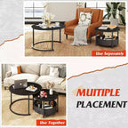 GALAXHERO Lot de 2 tables basses rondes gigognes - Tables d'appoint de 80 cm avec rangement et cadre métallique pour salon/appartement