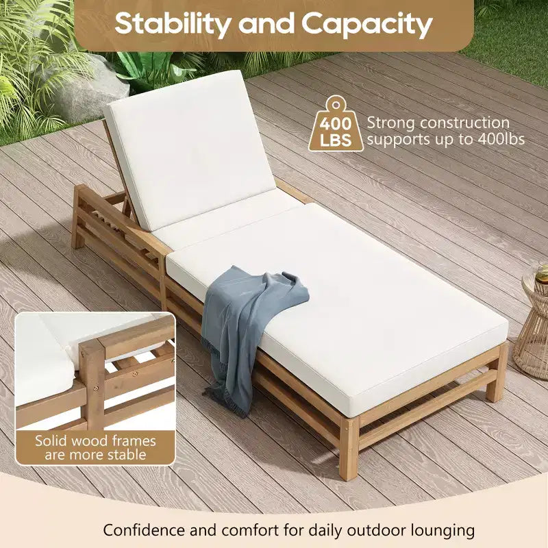 Chaise longue d'extérieur Merax en acacia 5 positions avec coussins épais
