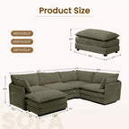 Canapé modulaire moderne 5 places en velours côtelé, surdimensionné, 113,4 po (L) x 79,13 po (l), avec pouf, canapé en U avec coin salon, HYLEORY