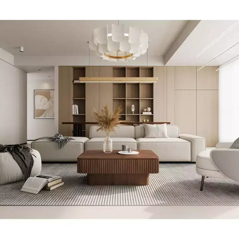 JVNOXK Table basse relevable rainurée 38,6 po avec rangement, table d'appoint moderne à hauteur réglable en placage de bois massif pour salon, chambre, noyer