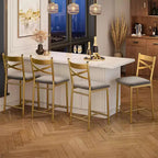 Lot de 4 tabourets de bar, chaises de bar rembourrées en PU, chaises d'îlot de cuisine avec dossier en X et repose-pieds en métal, chaises de comptoir noires