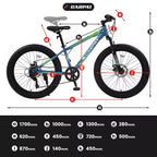 Vélo Okak 24 pouces Fat Tire avec suspension avant, VTT 7 vitesses avec frein à disque et cadre en acier à haute teneur en carbone, Vélo de randonnée pour les trajets quotidiens
