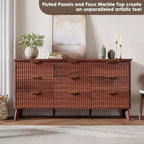 Commode cannelée à 9 tiroirs, 154 cm de large, en bois, avec rangement profond, pour chambre à coucher, salon ou couloir