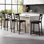 Lot de 4 tabourets de bar, chaises de bar rembourrées en PU, chaises d'îlot de cuisine avec dossier en X et repose-pieds en métal, chaises de comptoir noires