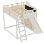 Lit mezzanine Bellemave avec tête de lit rembourrée et étagères de rangement, cadre de lit mezzanine en bois massif avec échelle et toboggan pour enfants