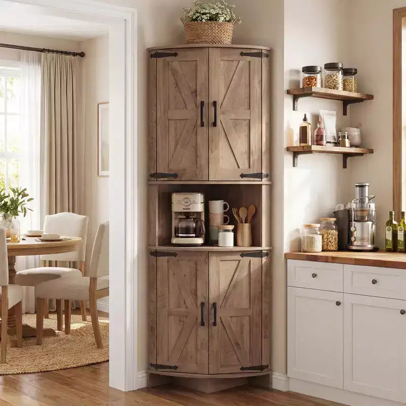 COZONY Meuble d'angle de ferme 65" avec portes et étagères réglables, Armoire de rangement d'angle haute pour cuisine et salon
