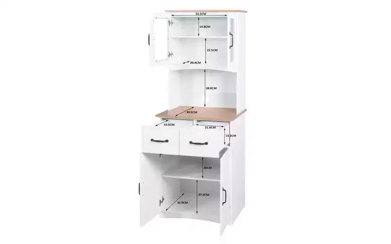 23 Armoires de cuisine en bois, armoire de garde-manger avec portes vitrées et tiroirs, étagères réglables, blanche