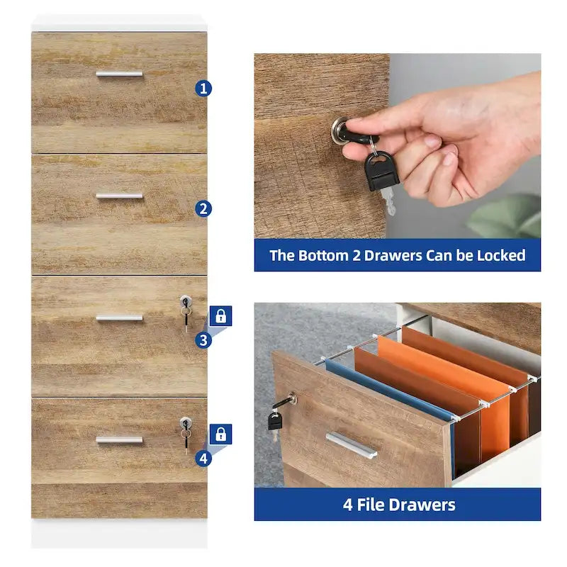 Moasis 51H Classeur Vertical à 4 Tiroirs Verrouillable pour Bureau à Domicile