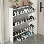 Meuble à chaussures 3 niveaux en bois blanc avec portes abattantes