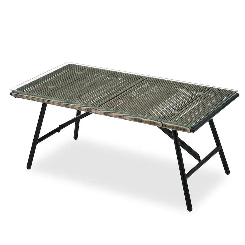 Ensemble de patio en corde d'extérieur 4 pièces pour 4 personnes avec coussins et table en verre