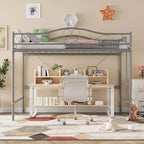 Lit mezzanine double avec échelle amovible et garde-corps de sécurité intégral, lit mezzanine double avec cadre en métal robuste d'une capacité de 180 kg, gain de place.