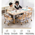 Table et 6 chaises pour enfants, table et 6 chaises pour tout-petits réglables en hauteur pour les 2-10 ans pour les activités manuelles et l'étude, plateau de table graffiti, pieds antidérapants