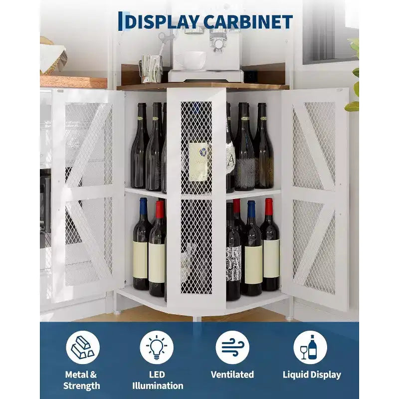 Meuble de bar d'angle Garvee à 5 niveaux, meuble à liqueurs de 181,6 cm de haut avec lumières LED pour la maison
